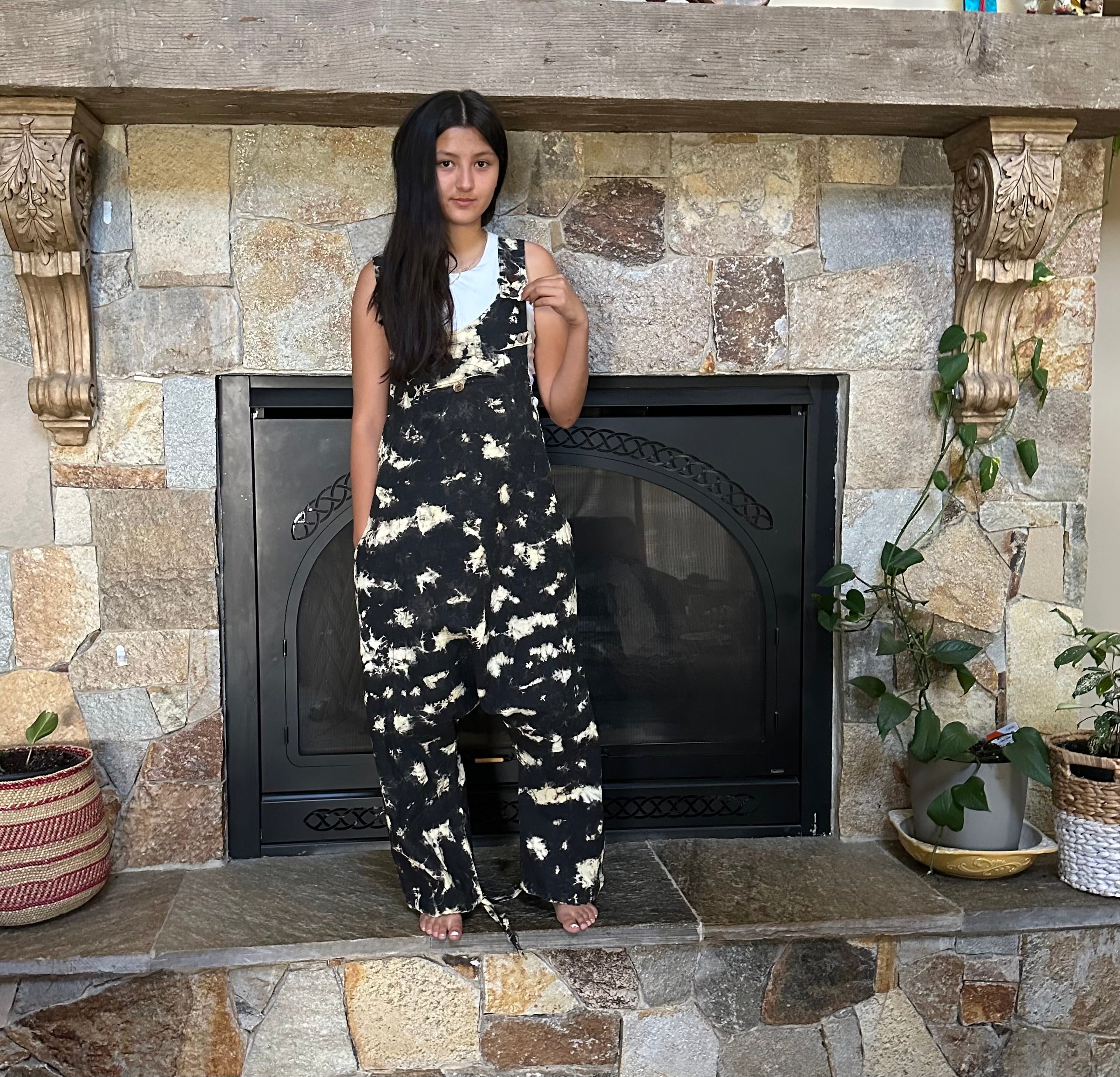 Black Tie Dye Overall Pants Himalayanartswear